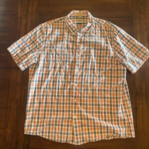 LL Bean Mens XL Slightly Fitted Plaid Short Sleeve Button Down Casual Shirt